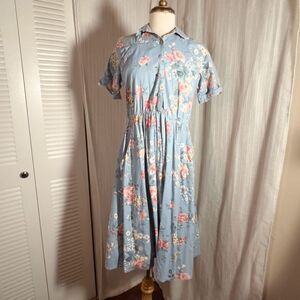 Vintage Dress Size M Coquette 90's Floral Midi Romantic Academia Midi Dress